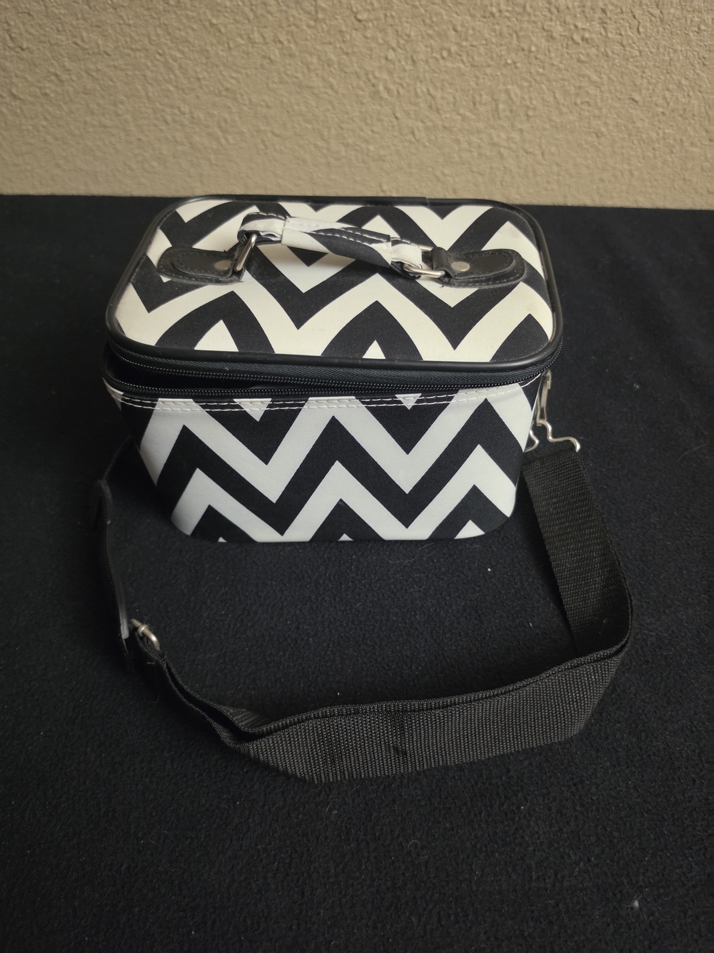 Black and White Chevron Train Case Cosmetic Bag